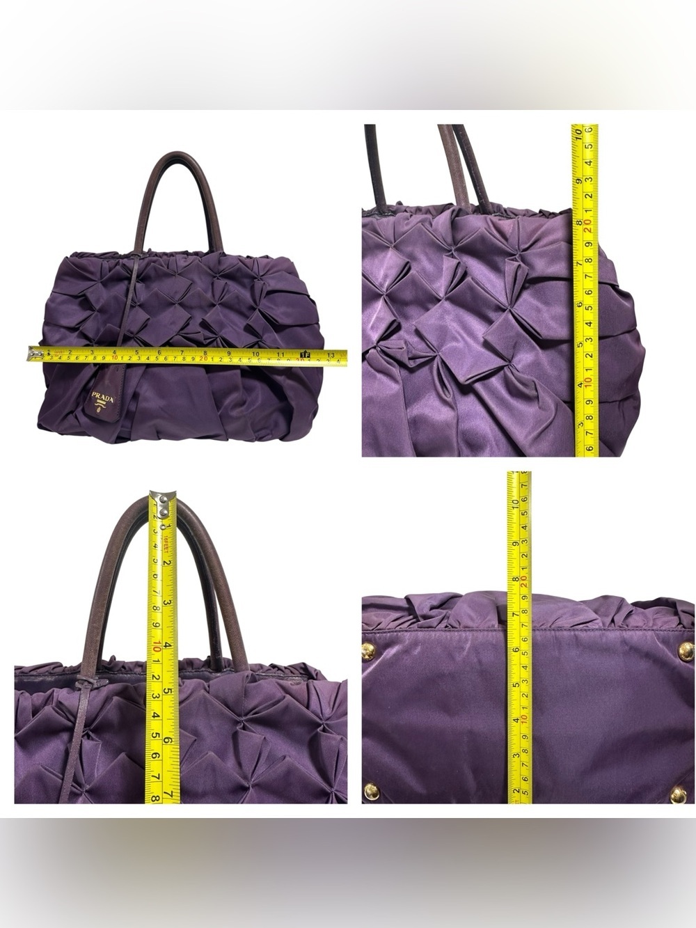 Prada Viola Purple Tessuto Nylon & Leather Pleated Tote Bag - Picture 8 of 16